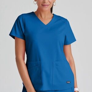 Grey’s Anatomy Spandex Stretch Emma 4-Pocket V-Neck Scrub Top in Royal